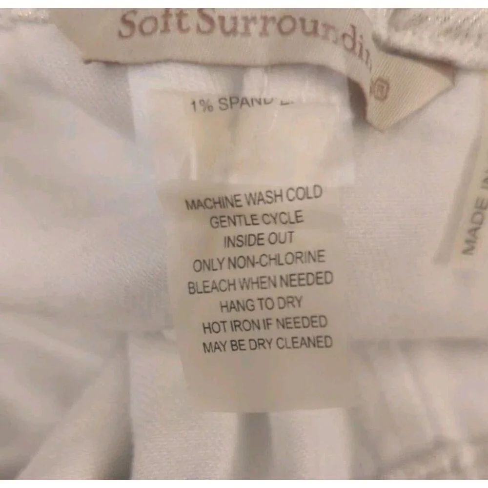 Soft Surroundings Women's SZ LT Gold Shimmer Print White Pants Pull On Stretch